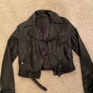 Black cropped leather jacket